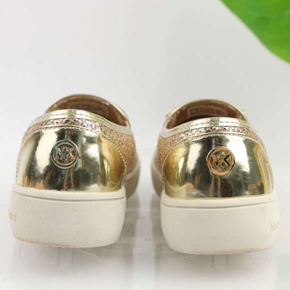 Michael Kors Girls Ivy Eileen Shoe Size 3 Gold Metallic Embossed Slip On Flats - Picture 4 of 12